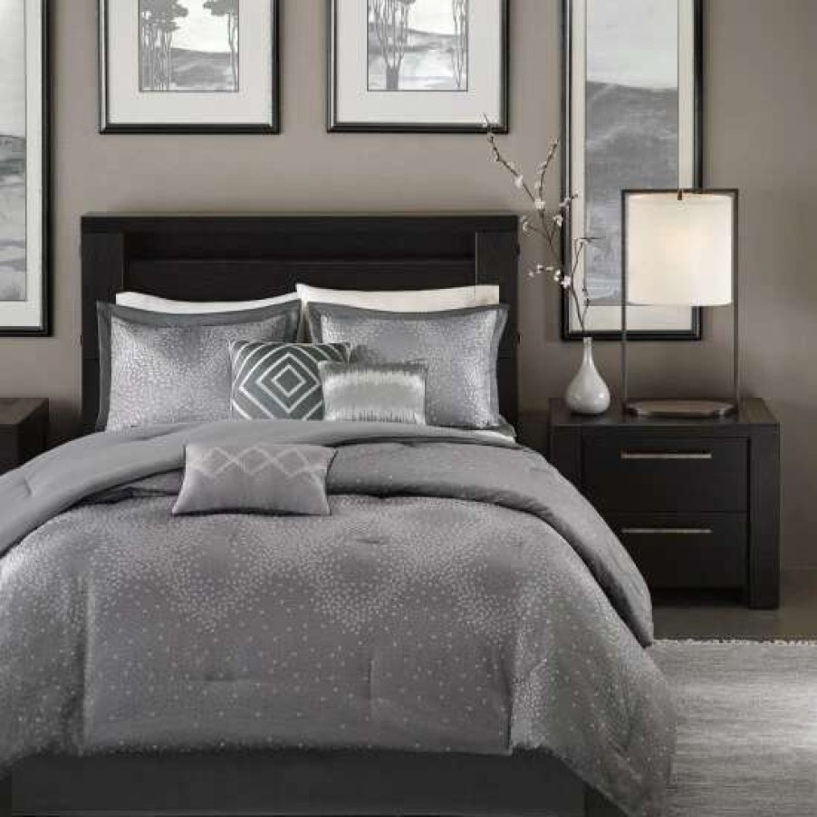 Clearance Cheapest Madison Park Crawford Grey Jacquard 7-Piece Comforter Set