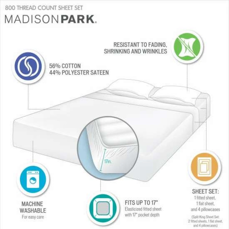 Clearance Cheap Madison Park 800 Thread Count Cotton Blend Sateen Sheet Set