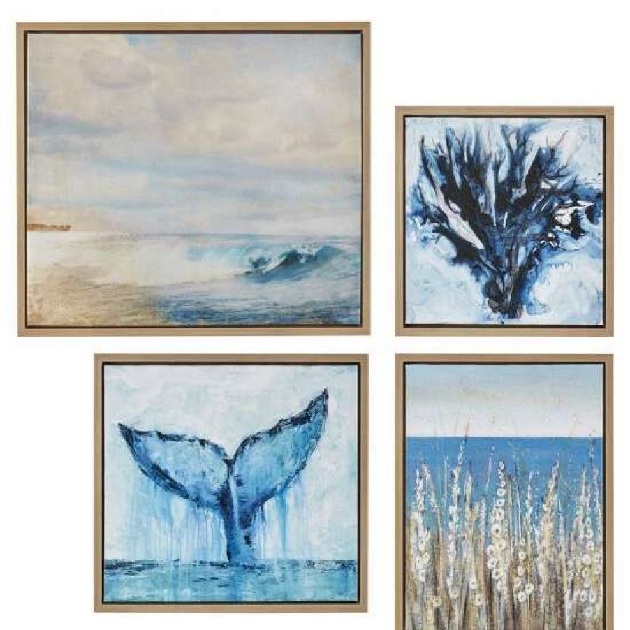 New Promo Madison Park Seascape Blue Gel Coat Framed Canvas 4Pc Set