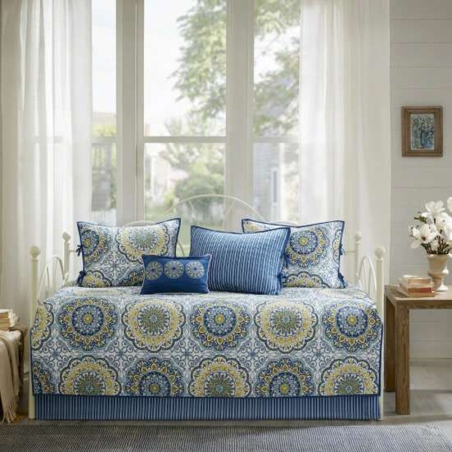 New Flash Sale Madison Park Moraga Blue Printed 6 Piece Day Bed Cover Set