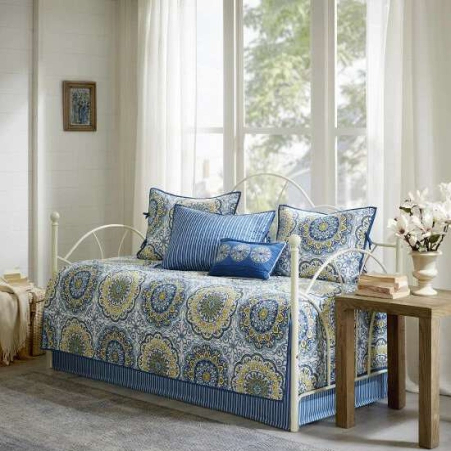 New Flash Sale Madison Park Moraga Blue Printed 6 Piece Day Bed Cover Set