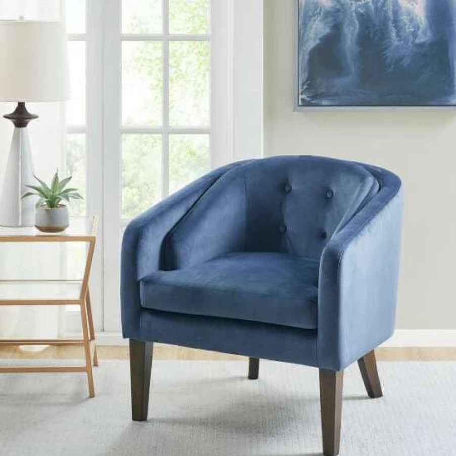 Clearance Best Pirce Madison Park Cora Blue Upholstered Tufted Mid-Century Accent Chair