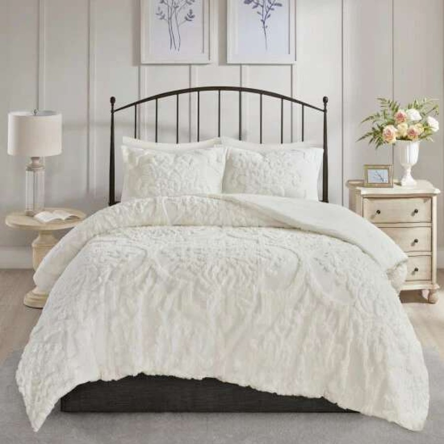 Clearance Best Pirce Madison Park Aeriela Tufted Cotton Chenille Damask Comforter Set Off White