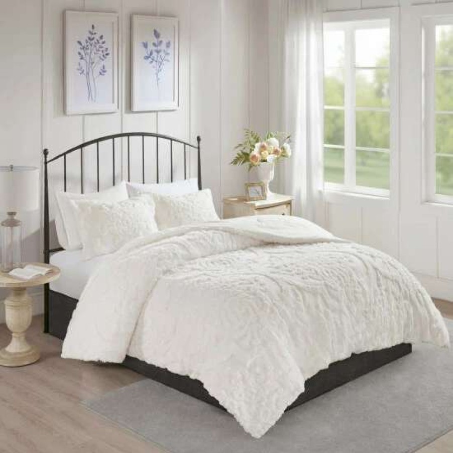 Clearance Best Pirce Madison Park Aeriela Tufted Cotton Chenille Damask Comforter Set Off White