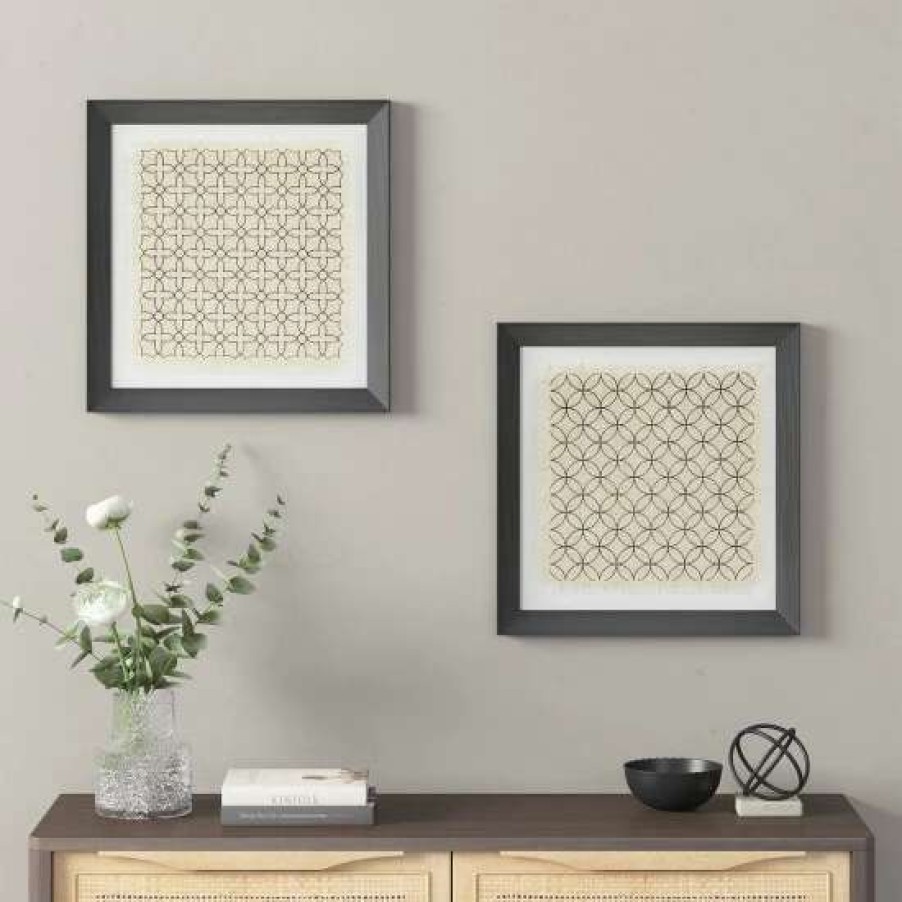 Wholesale Best Sale Madison Park Parquet Beige/ Natural Printed Linen Framed 13.41 13.41 2 Piece Set