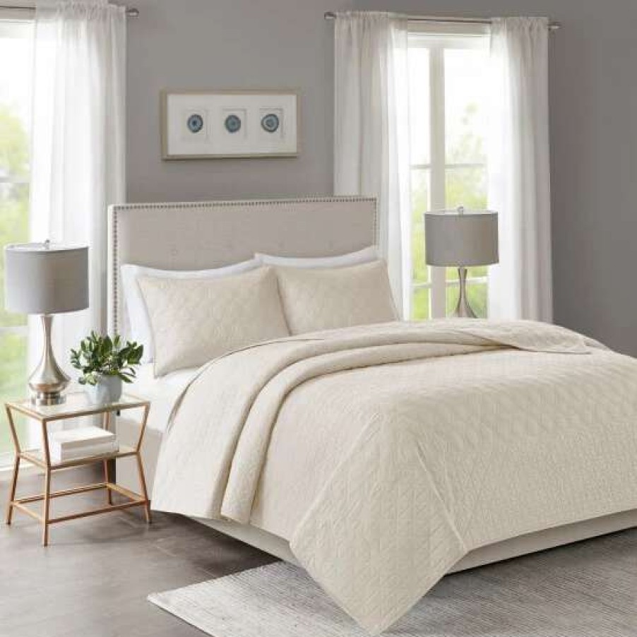 Clearance Discount Madison Park Remy Cream Quilted Coverlet Set