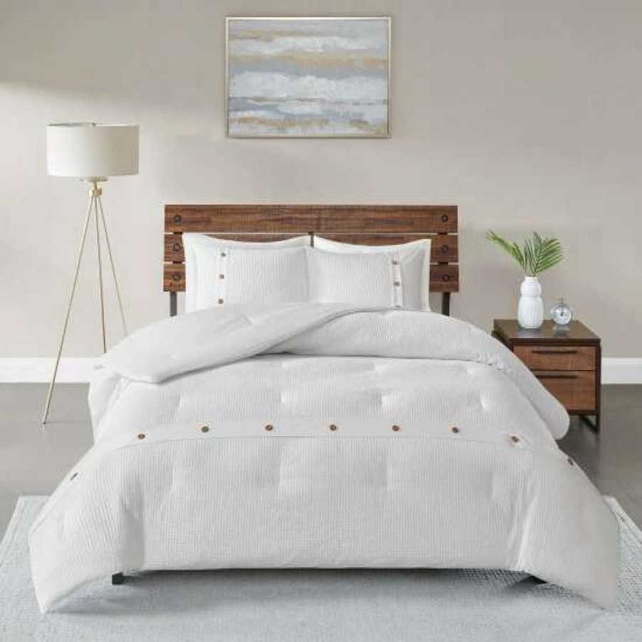 Wholesale Flash Sale Madison Park Rianon White Cotton Waffle Weave Comforter Set