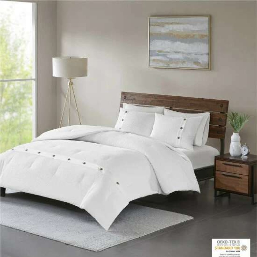 Wholesale Flash Sale Madison Park Rianon White Cotton Waffle Weave Comforter Set