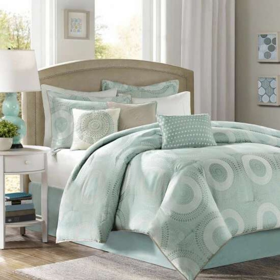 Online Best Sale Madison Park Mason Mint 7 Piece Comforter Set