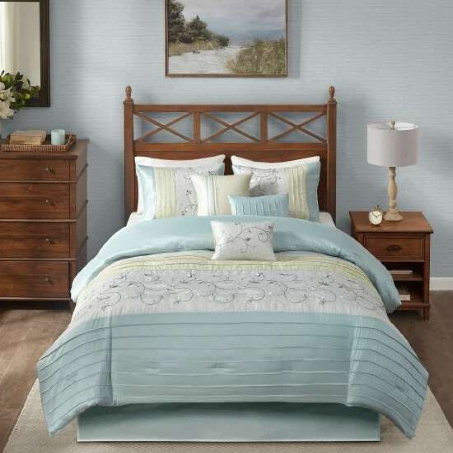 Best Best Pirce Madison Park Belle Aqua 7 Piece Embroidered Comforter Set