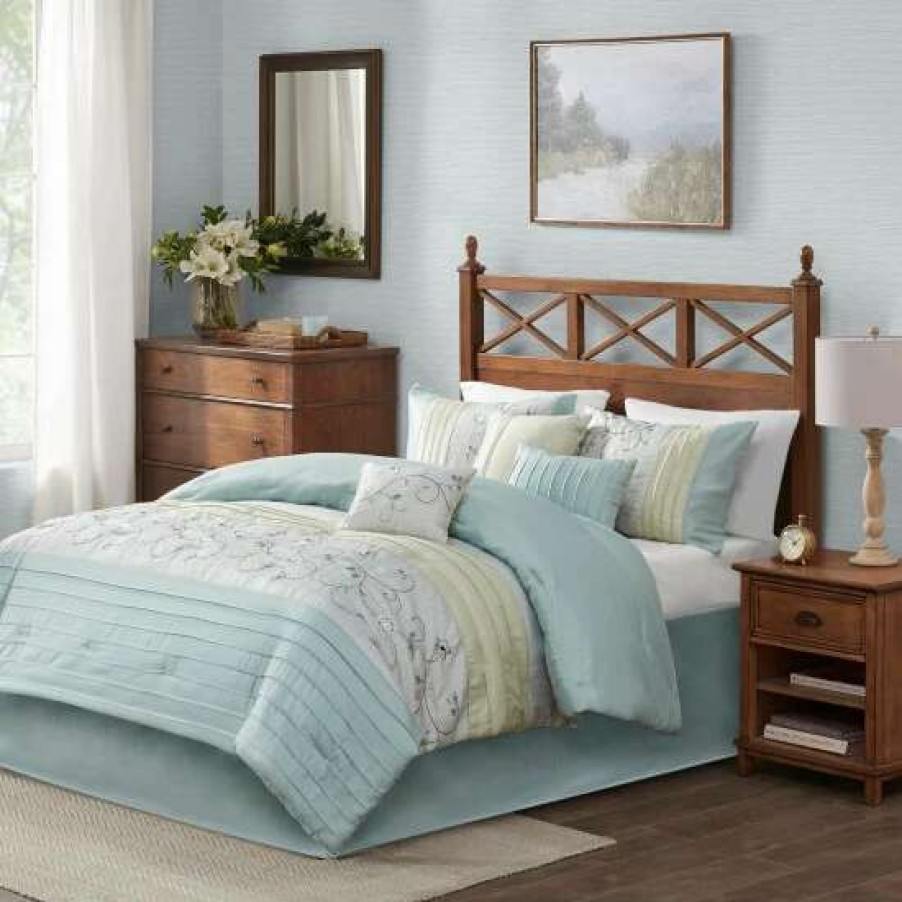 Best Best Pirce Madison Park Belle Aqua 7 Piece Embroidered Comforter Set