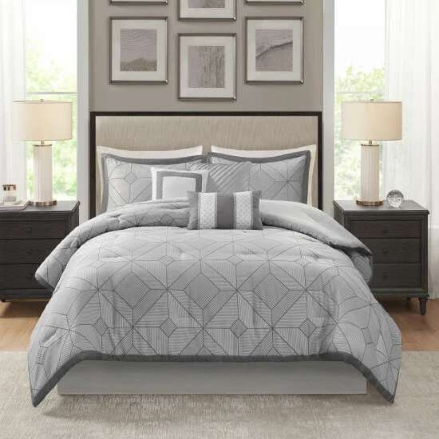 Online Best Sale Madison Park Tatum Gray 7 Piece Jacquard Comforter Set