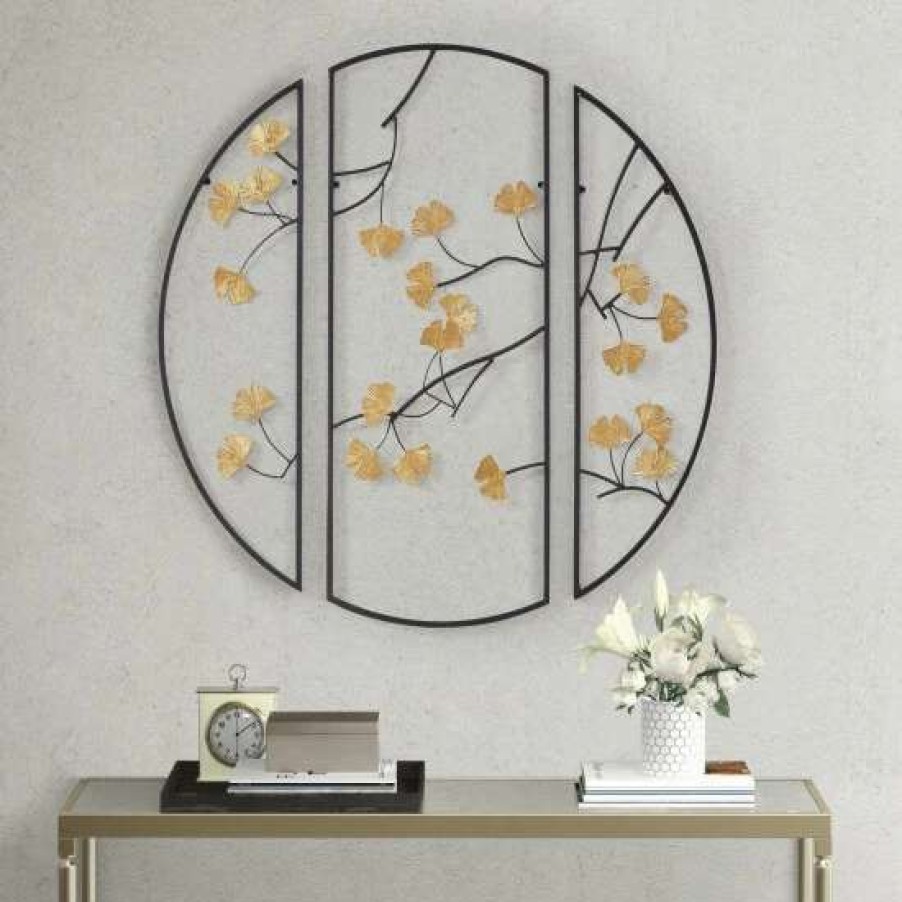 New Best Deal Madison Park Golden Gingko Leaves Black/ Gold Metal Wall Decor 3Pc Set