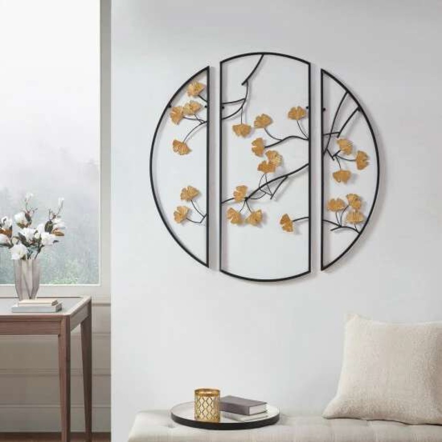 New Best Deal Madison Park Golden Gingko Leaves Black/ Gold Metal Wall Decor 3Pc Set