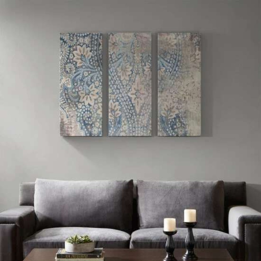 Clearance Hot Sale Madison Park Weathered Damask Walls Blue Printed Linen 3 Piece Set