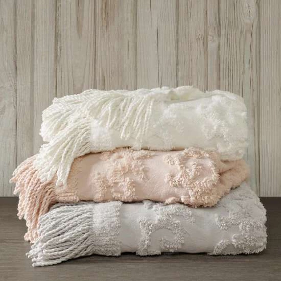 Wholesale Coupon Madison Park Mila 100-Percent Cotton Tufted Chenille Lightweight Throw With Fringe Tassel Ivory