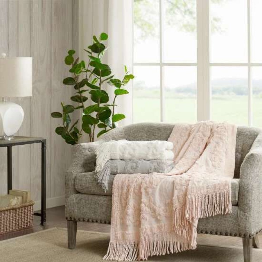 Wholesale Coupon Madison Park Mila 100-Percent Cotton Tufted Chenille Lightweight Throw With Fringe Tassel Ivory