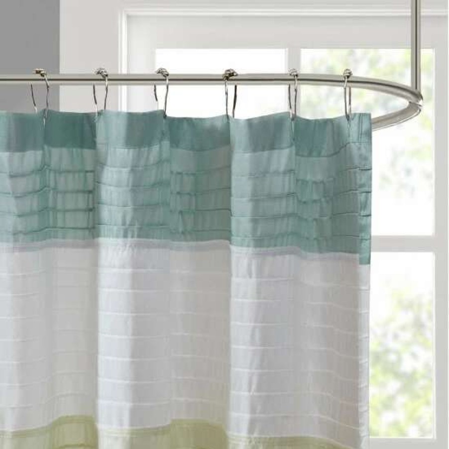 Hot Buy Madison Park Chester Pieced Faux Silk Shower Curtain