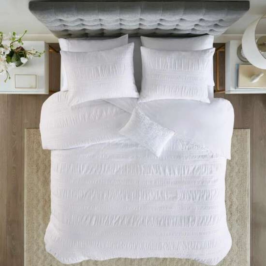 Online Budget Madison Park Kate White Cotton Seersucker Duvet Cover Set