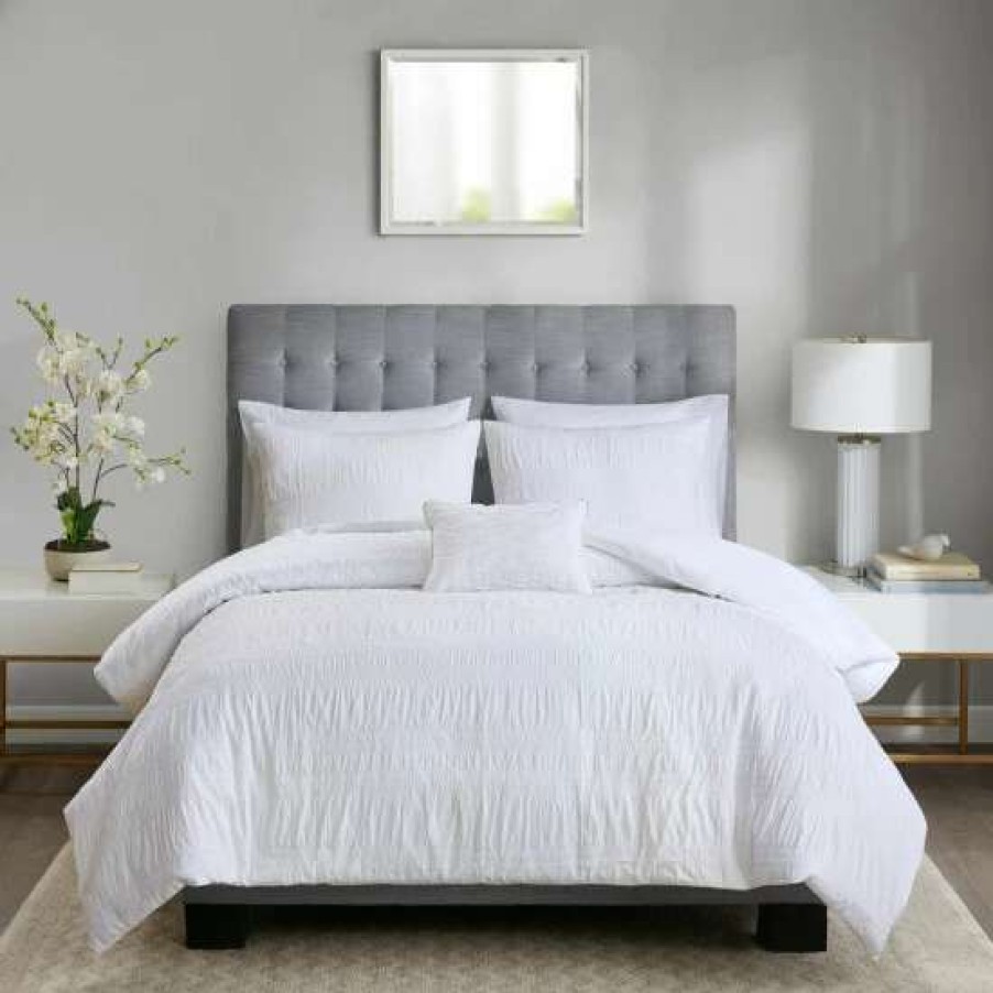 Online Budget Madison Park Kate White Cotton Seersucker Duvet Cover Set