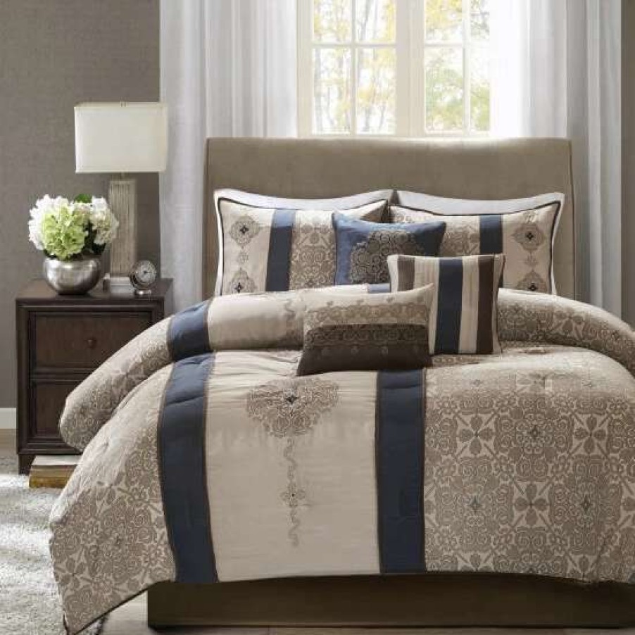 New Best Reviews Of Madison Park Blaine Navy 7 Piece Jacquard Comforter Set