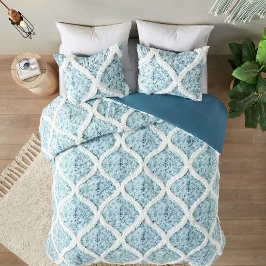 Best Promo Madison Park Ailey Teal Cotton Duvet Cover Set