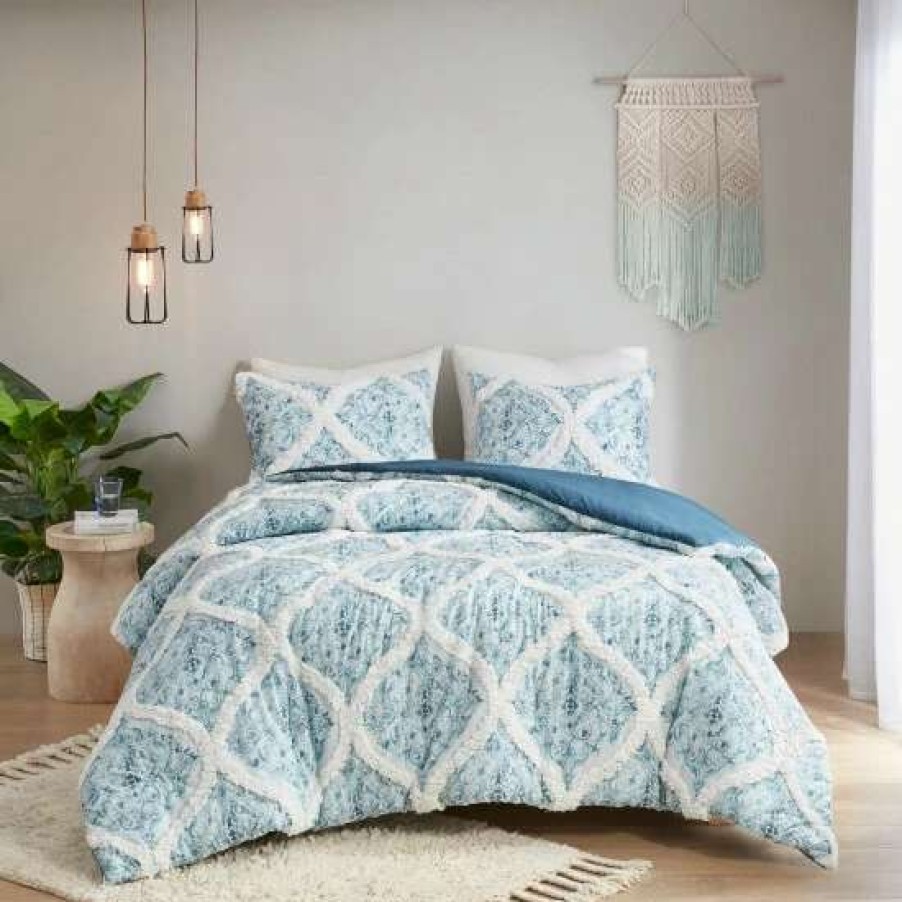 Best Promo Madison Park Ailey Teal Cotton Duvet Cover Set