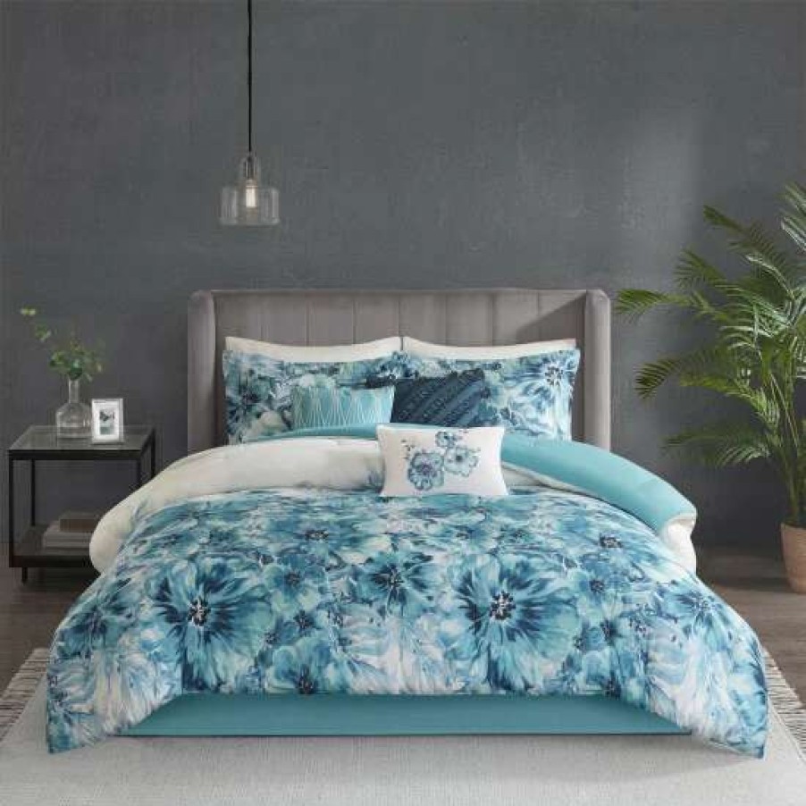 New Budget Madison Park Adella Teal 7 Piece Cotton Printed Comforter Set