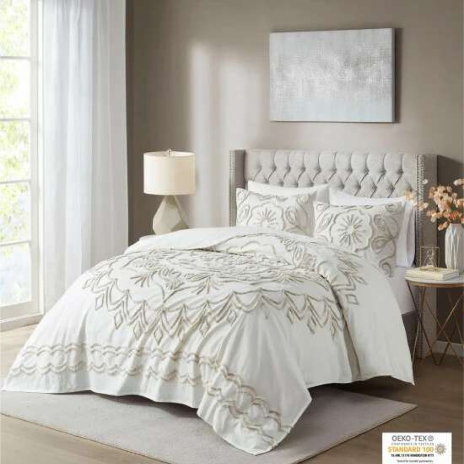 New New Madison Park Juliana Ivory/ Taupe Tufted Cotton Chenille Coverlet Set