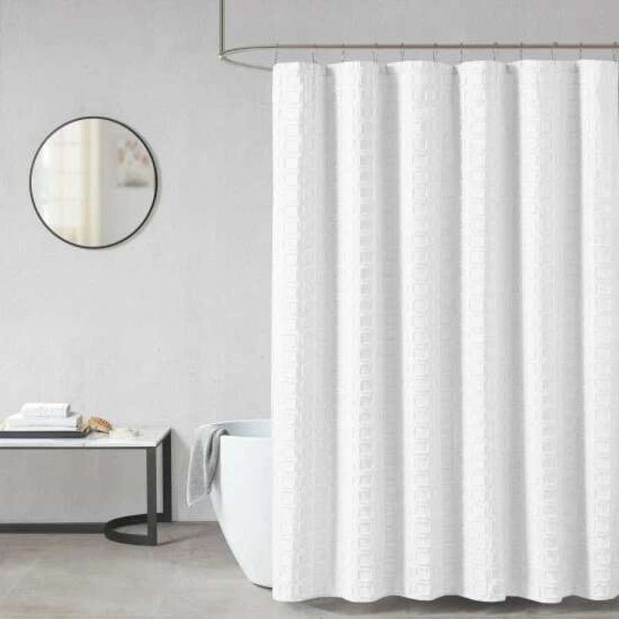 Best Outlet Madison Park Quade Woven Clipped Solid Shower Curtain