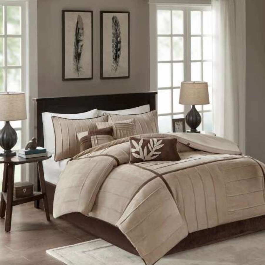 Clearance Cheap Madison Park Dune Beige 7-Piece Contemporary Comforter Set