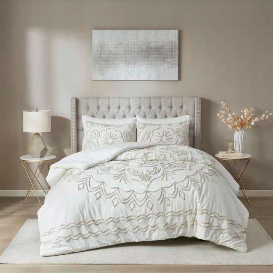 Clearance Discount Madison Park Juliana Ivory/ Taupe Tufted Cotton Chenille Comforter Set