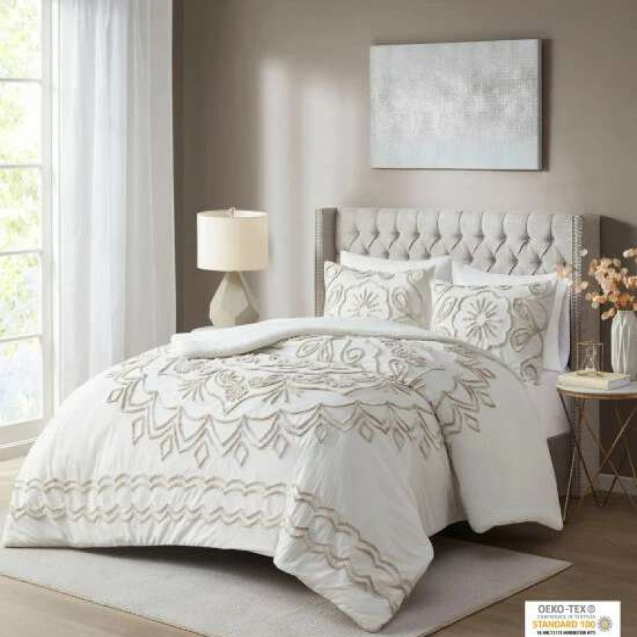 Clearance Discount Madison Park Juliana Ivory/ Taupe Tufted Cotton Chenille Comforter Set