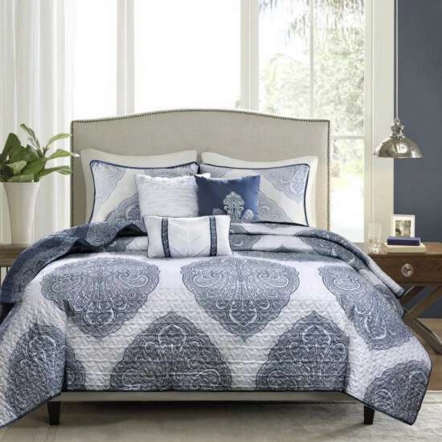 Online Discount Madison Park Rebecca 6-Piece Reversible Coverlet Set Navy