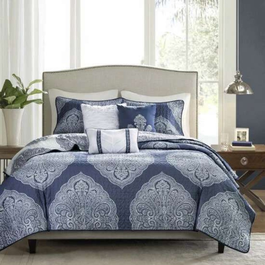 Online Discount Madison Park Rebecca 6-Piece Reversible Coverlet Set Navy