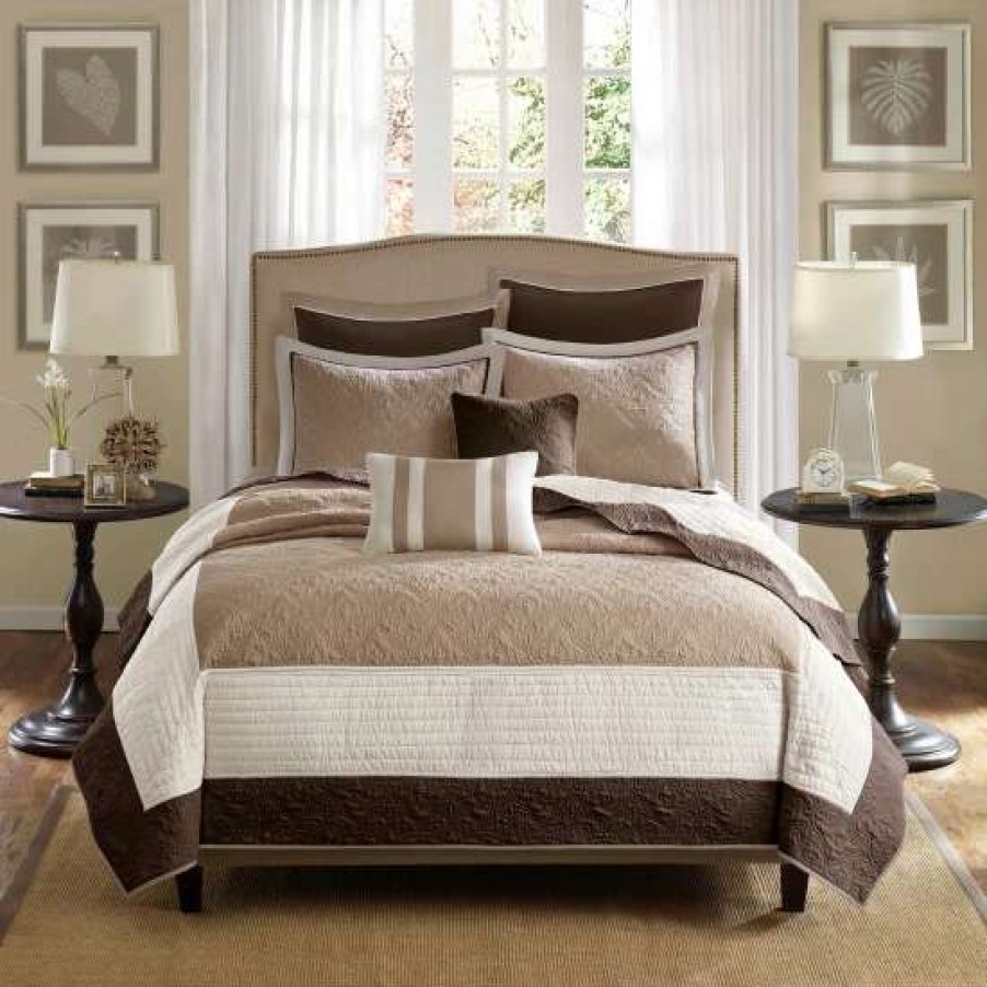 Clearance Discount Madison Park Danville Beige 7 Piece Reversible Coverlet Set