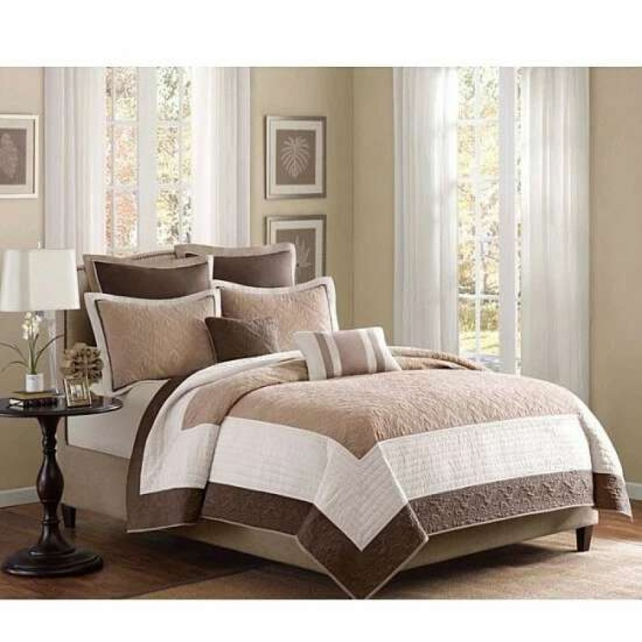 Clearance Discount Madison Park Danville Beige 7 Piece Reversible Coverlet Set