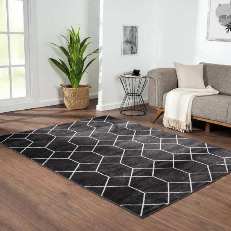 New Hot Sale Madison Park Bianca Trellis Geometric Woven Area Rug Black/Cream