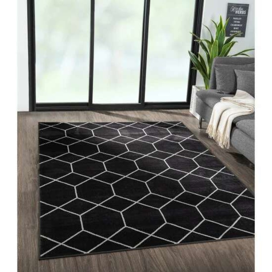 New Hot Sale Madison Park Bianca Trellis Geometric Woven Area Rug Black/Cream