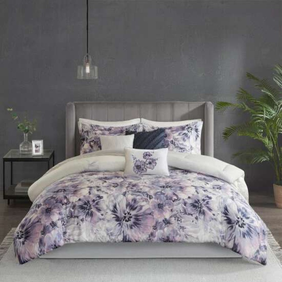 New Cheap Madison Park Adella Purple 7 Piece Cotton Printed Comforter Set