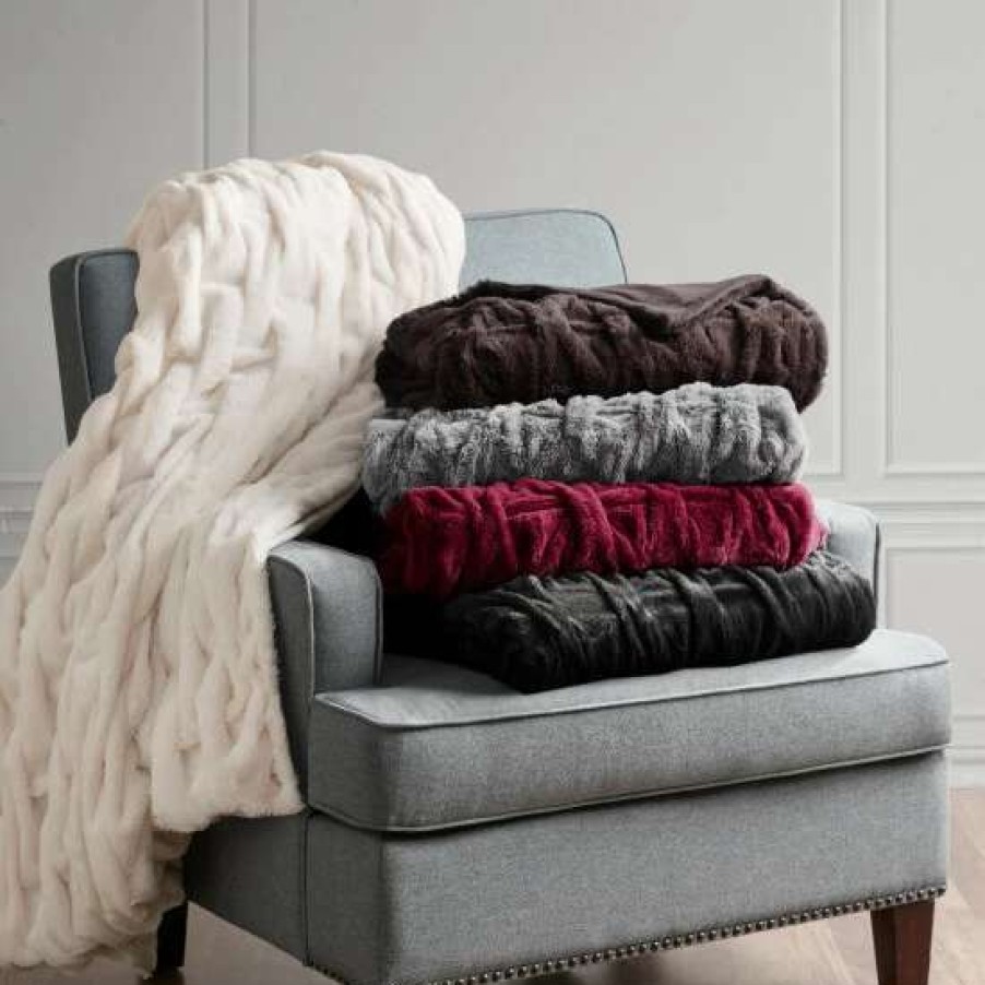 Hot Best Pirce Madison Park Luxury Ruched Faux Fur Throw