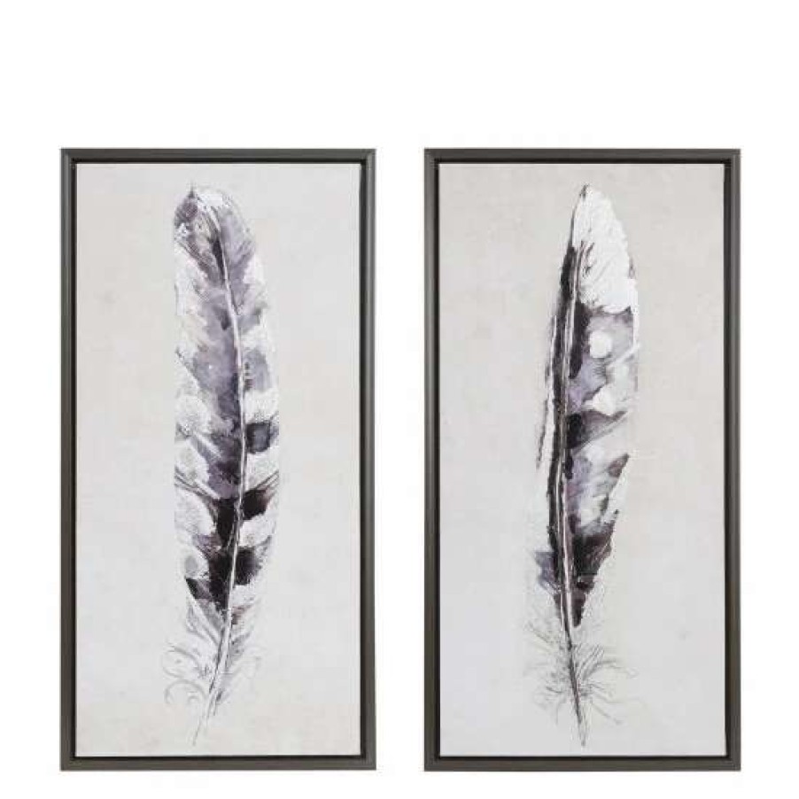 Wholesale New Madison Park Flight Feathers Grey Framed Gel Coated Canvas 2 Piece Set