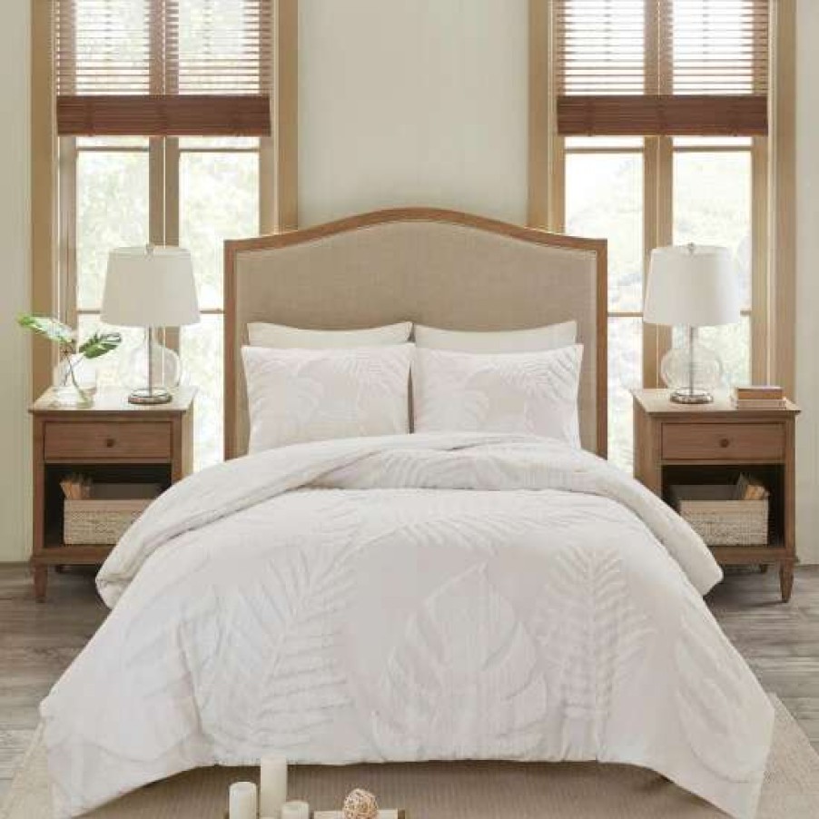 New Coupon Madison Park Osanna White Tufted Cotton Chenille Palm Comforter Set