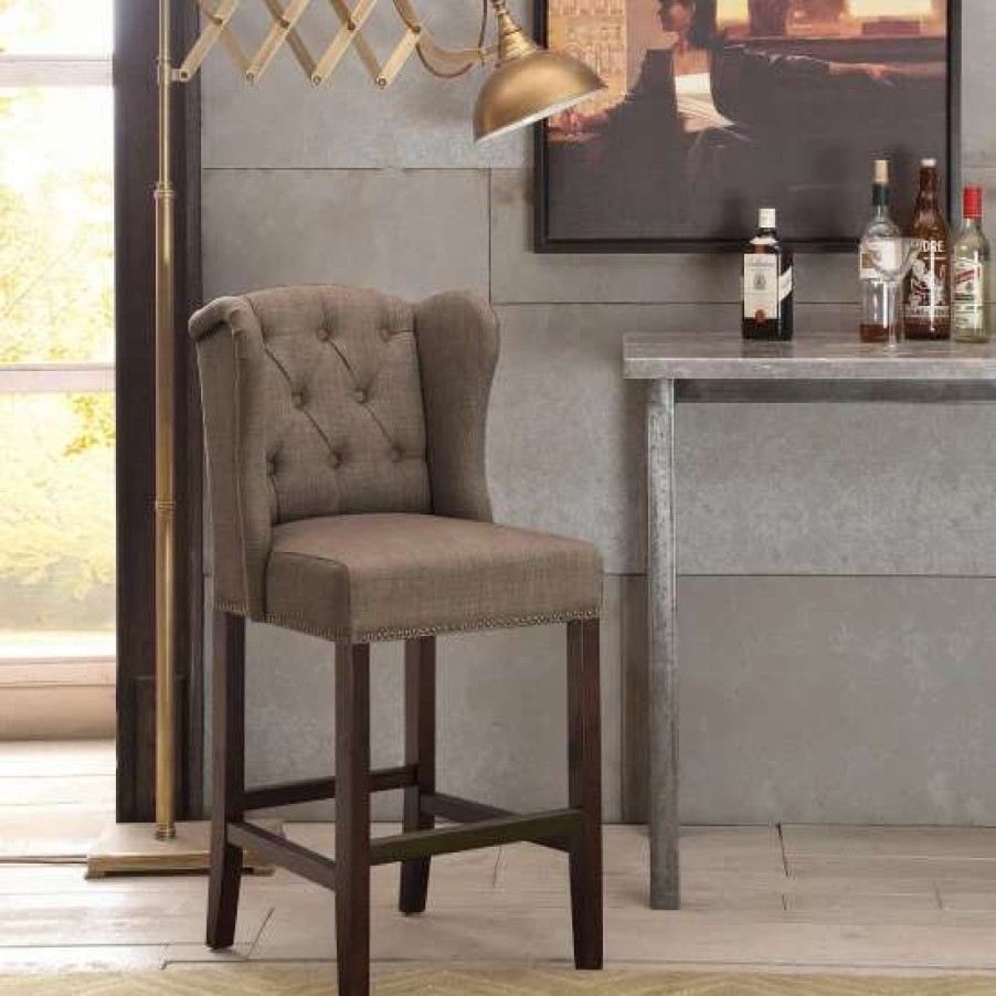 New Best Deal Madison Park Lydia Taupe Tufted Wing Counter Stool