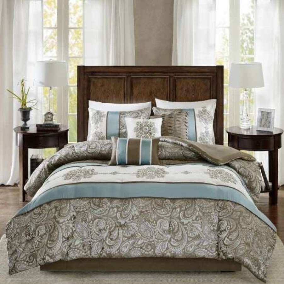 New Top 10 Madison Park Lorraine Blue Jacquard 7-Piece Comforter Set