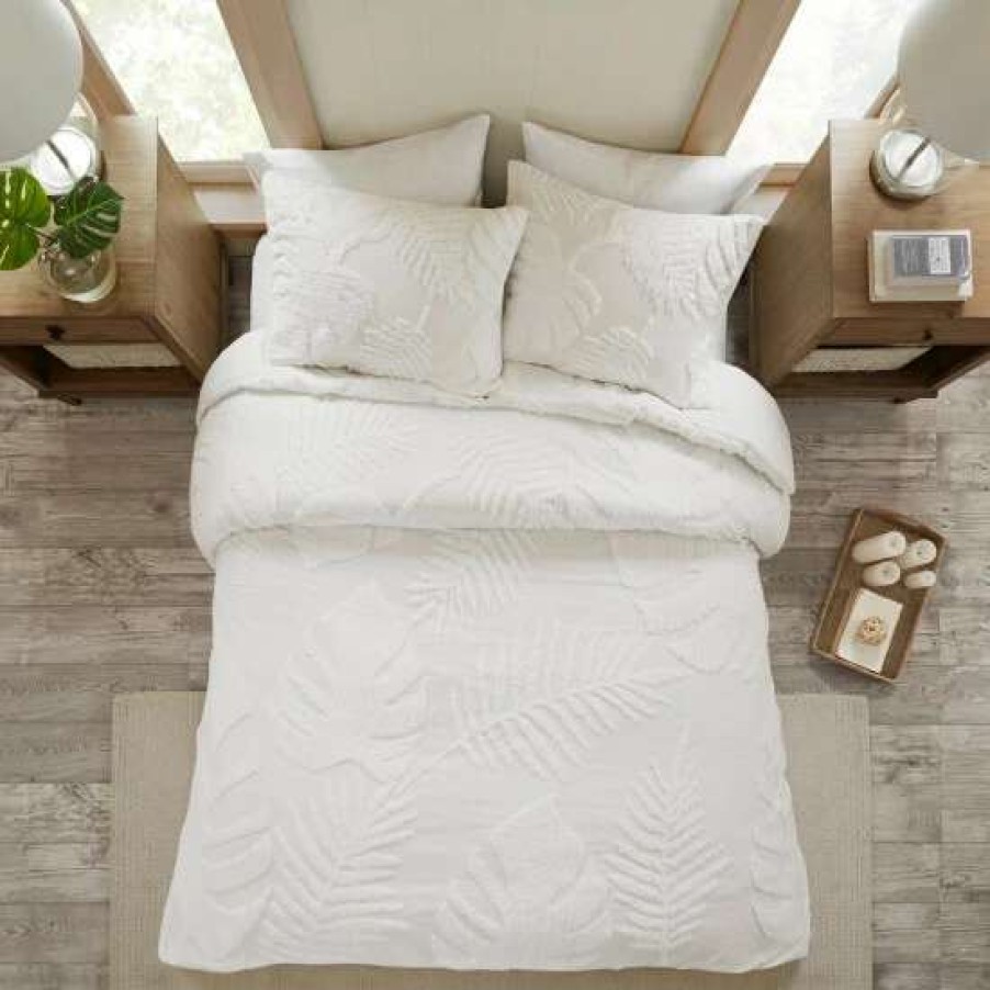 Wholesale Deals Madison Park Osanna White Tufted Cotton Chenille Palm Duvet Cover Set