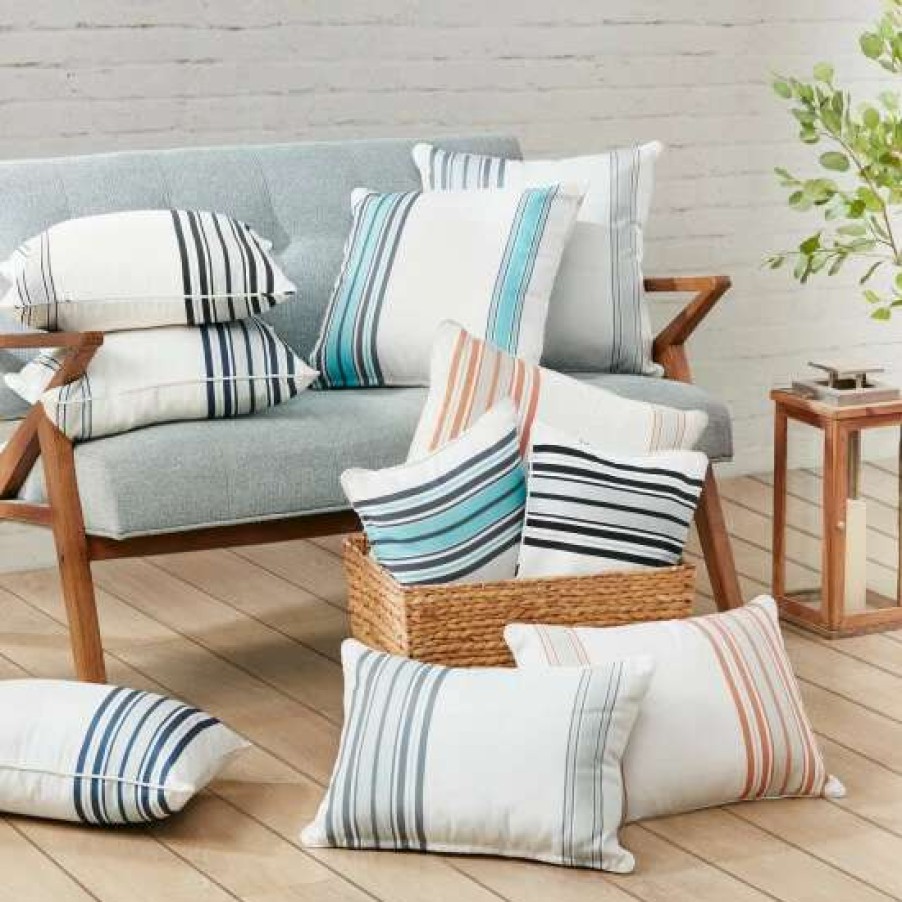 Best Deals Madison Park Bolinas Printed Stripe 3M Scotchgard Outdoor Oblong Pillow 14 20 Black