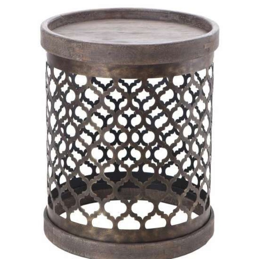 Best Wholesale Madison Park Cirque Reclaimed Quatrefoil Metal Drum Grey