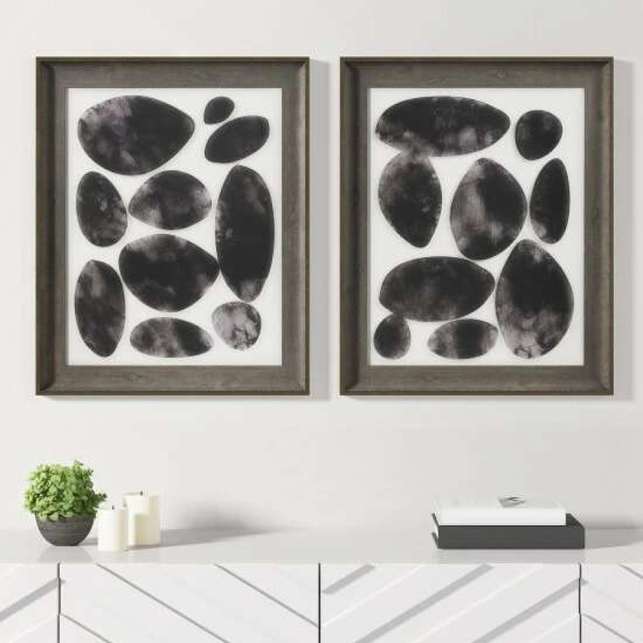 Wholesale Best Sale Madison Park Skipping Stones Black Geo Uv Printed Shadowbox 2 Piece Wall Art Set