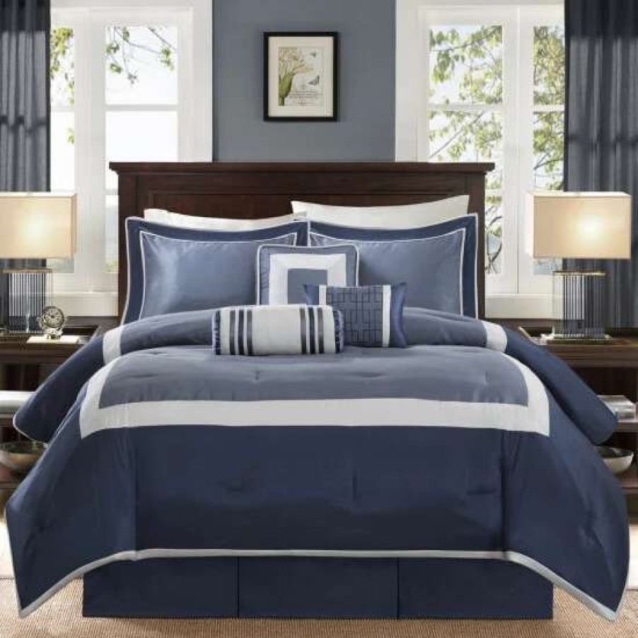 Wholesale Brand New Madison Park Abigail Navy Solid Pieced 7 Piece Comforter Set